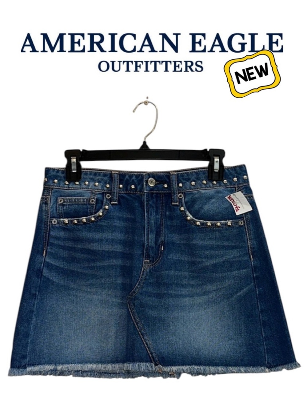AMERICAN EAGLE OUTFITTERS Hi-Rise Festival Denim Mini Skirt Stud Whimsigoth Wm 4